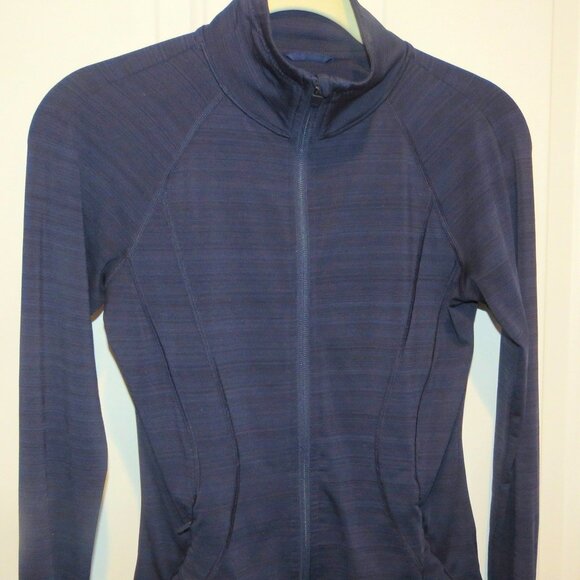 Athleta Sz XXS Heathered Blue Full Zip Mockneck Performance Jacket Thumbholes - Picture 14 of 16
